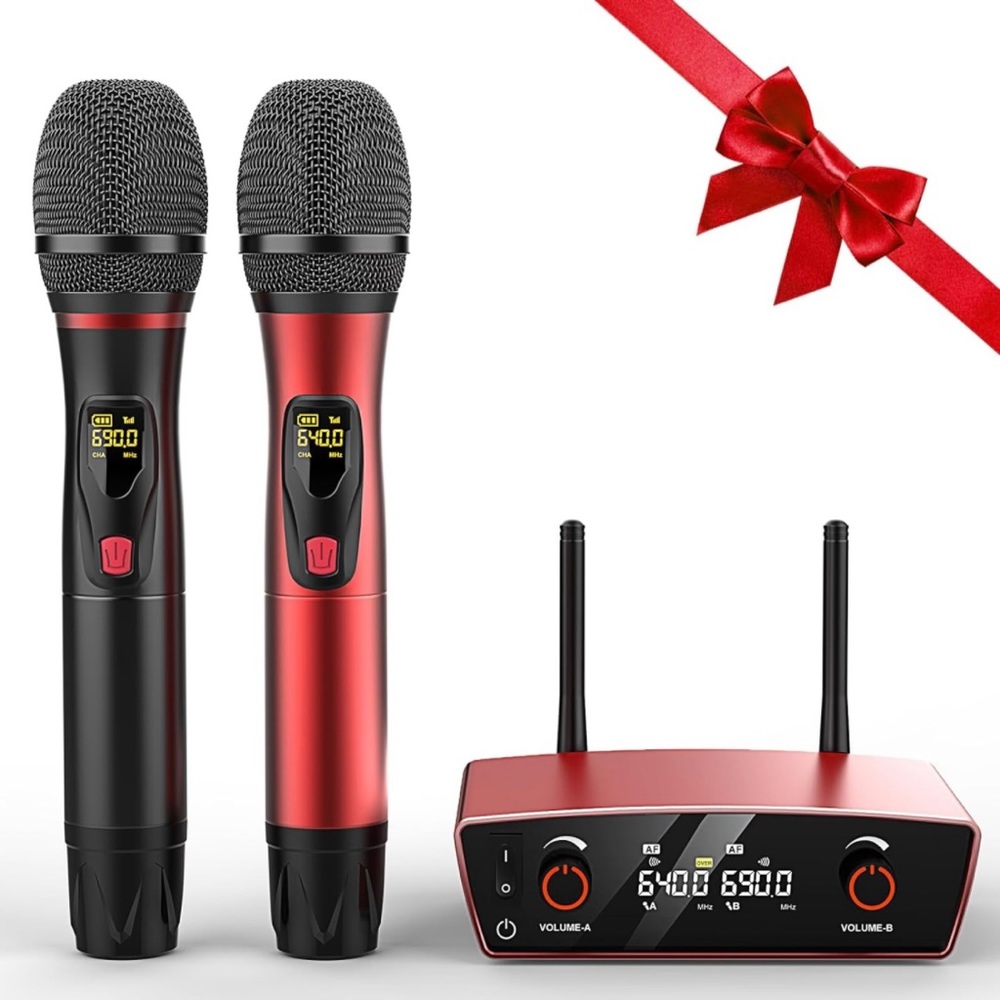 Wireless Microphone System Karaoke Adjustable UHF Channels Auto Scan 280ft Range